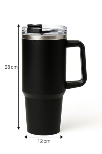 Image of 1200ml Insulated Stainless Steel Tumbler with Straw & Lid | Leakproof Double Wall Vacuum Travel Mug | Keeps Drinks Hot & Cold for Hours | Large Thermal Coffee Cup for Office & Travel