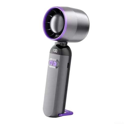 Ventilador de mano portátil con cargador USB, pantalla digital, mini ventilador para uso (gris-morado)