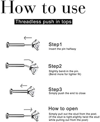 Jewseen G23 Titanium Cartilage Earring Studs 16G Forward Helix Earrings Opal Flat Back Nose Stud CZ Opal Lip Piercing Threadless Push in Medusa Piercing Jewelry - Image 5