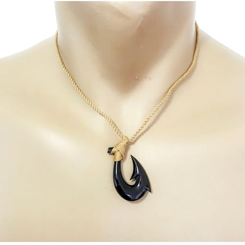 Hawaiian Black Hand Carved Hawaiian Bone Fish Hook Pendant2