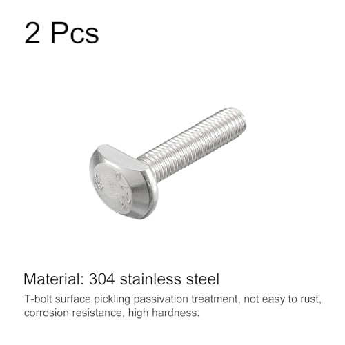 Image of uxcell T-Slot Bolts, 2pcs M10x50mm T Slot Drop-in Stud Sliding Bolts 304 Stainless Steel T Shape Screws for T Track