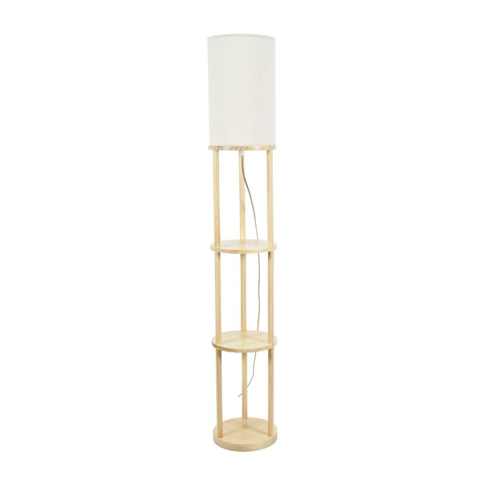ValueLights Elsa Natural Wooden 3 Tier Floor Lamp with Fabric Shade