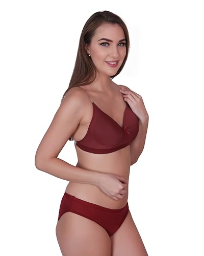 Image of UNITRUST Premium Lycra Transparent Strap Padded Bra with Matching Panty Set Designer Ultra Soft Lingerie Set for Women