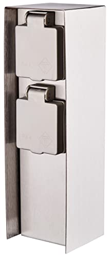 Novatool Steckdosensäule I 2 fach I Silber gebürstet I Edelstahl I Eckig...