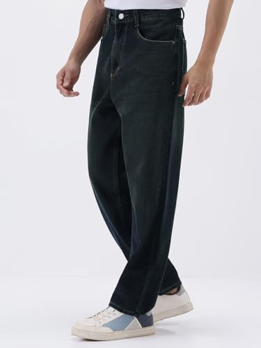 Image of Urbano Fashion Men's Loose Baggy Fit Heavy Washed Jeans Non-Stretchable