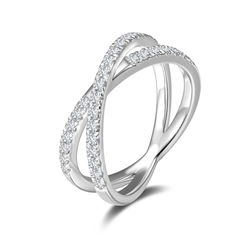 AGVANA 0.42 Ct. Tw. Lab Grown Diamond Ladies Eternity Criss Cross Band Ring in Sterling Silver Promise Engagement Anniversary Wedding Band Ring for Women (D-E Color, VS Clarity)