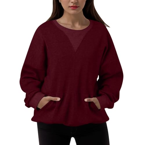 Sweat-shirt surdimensionné femmes patchwork col rond avec poche pull ample taille M