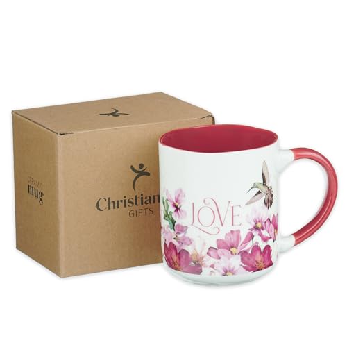 Image of Christian Art Gifts Inspirational Scripture Ceramic Coffee & Tea Mug for Women: Love Encouraging Bible Verse, Microwave & Dishwasher Safe Cup, Sturdy Handle, White & Red Multicolor Floral, 12 oz.