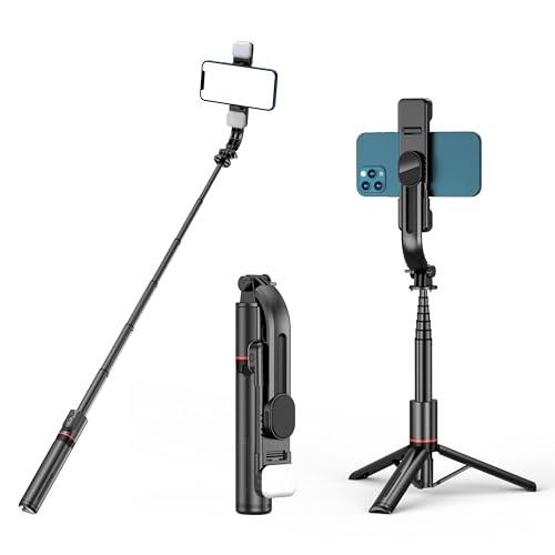 Fotopro Selfie Stick with Fill Light, Detachable Remote and Phone Tripod Stand, Extendable up to 42 Inches, Compatible with iPhone 15/14/13