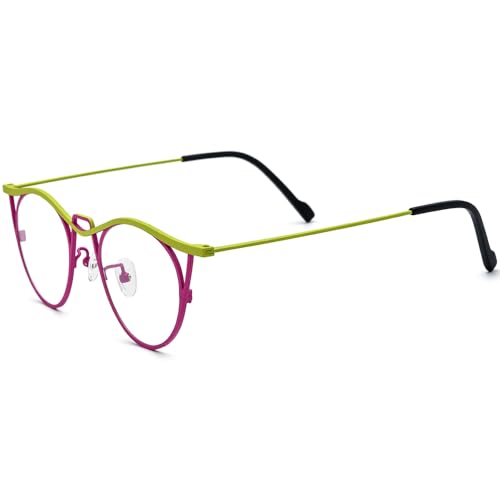 Image of FONEX Colorful Pure Titanium Glasses Frame Women Retro Round Eyeglasses F85782