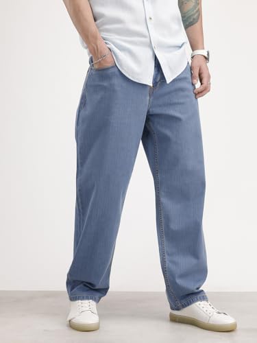 Image of WROGN Men's Pure Cotton Jeans | Solid | Loose Fit