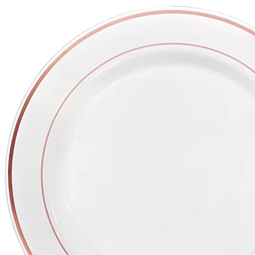 Platos desechables 12'' pack 120 unidades Blanco con borde oro rosa miniatura 2