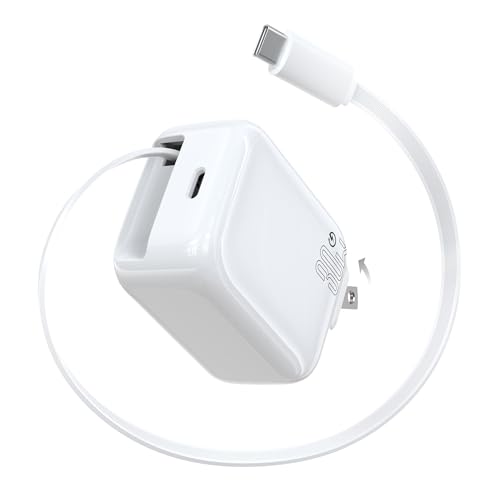 TOPADRE 30W 急速充電器 Type-C 巻き取り式ケーブル70cm タイプc 充電器【業界超ミニ・超軽量・折畳式プラグ・PSE認証】type-c コンセント 2ポート ケーブル ー体型 PD/QC3.0/PPS規格対応iPhone17/16/15/iPad/Android対応 出張/自宅/海外旅行 ホワイト