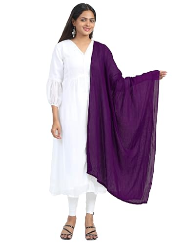 Image of Miraan Solid Pure Cotton Dupatta with Pom Pom Border, 2.25 meters length (DUPCOTTON)