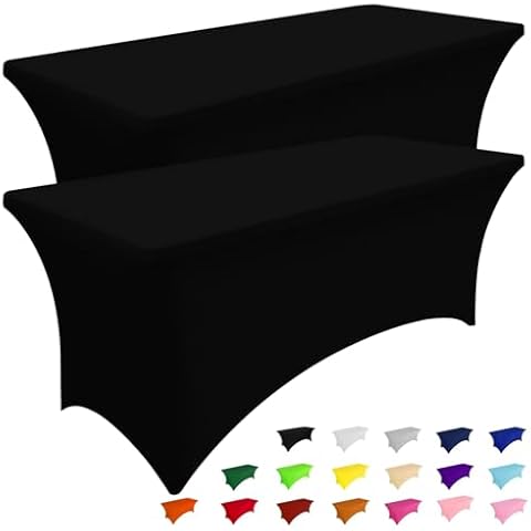 Smiry 2 Pack Spandex Table Cloth 6FT, Elastic Fitted Stretch Tablecloths for Rectangle Tables, Washable Table Cover for Outdoor, Wedding, Banquet & Parties (Black, 72Lx30Wx30H Inch) Cover