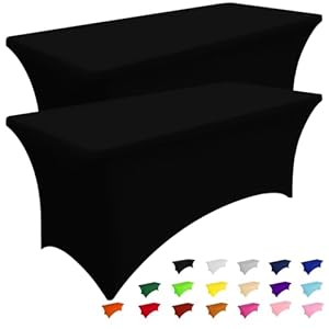 Smiry 2 Pack Spandex Table Cloth 6FT, Elastic Fitted Stretch Tablecloths for Rectangle Tables, Washable Table Cover for Outdoor, Wedding, Banquet & Parties (Black, 72Lx30Wx30H Inch)