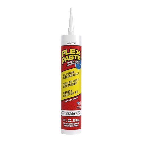 Flex Paste, Waterproof Paintable Putty, Spackle Sealant, Fill Gaps Cracks Holes - Block Out Water and Air - UV Resistant - Walls, Drywall, EPDM, Concrete, Roof, RV Repairs, White, Cartridge
