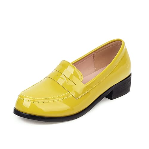 Image of Caradise Women's Patent Leather Loafers Block Heel Slip On Casual Shoes