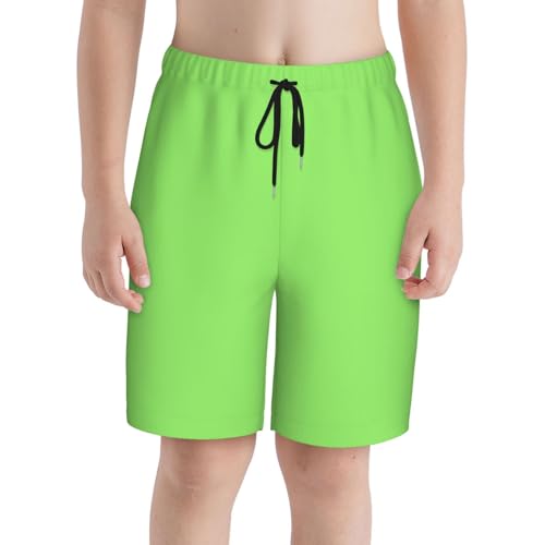 Solid Color Light Green Medium Youth Beach Pants, Soft and Breathable, with Drawstring Waist, Suitable for Sports and Leisure.3
