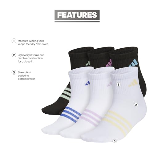 Image of adidas Unisex Kids Quarter Ankle Socks for Boys and Girls Youth (6-pack) Superlite Breathable and Lightweight Discontinued