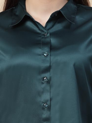Image of Style Quotient Women Olive Satin Regular Formal Shirt