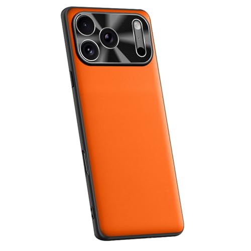 Étui en cuir végétalien pour iPhone 17 avec protection caméra en métal orange chic