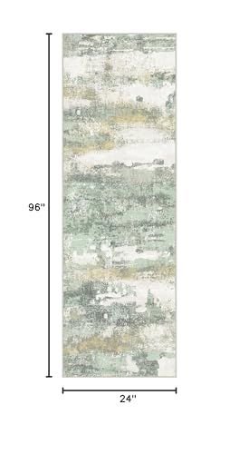 Runner Rug for Hallway Kitchen, 2x8 Machine Washable Runners Rug for Entryway, Light Green Soft Modern Abstract Throw Rugs, Low Pile Floor Carpet with Non Slip Backing