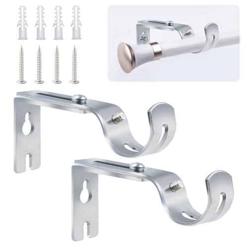 ALLisWE 2 Unidades Ajustable Soporte para Barra de Cortina Diámetro del Tubo 20 a 25 mm Soporte Pared Metal con Tornillos Plata Duradero Soporte Barra de Cortina para El Dormitorio Oficina Armario