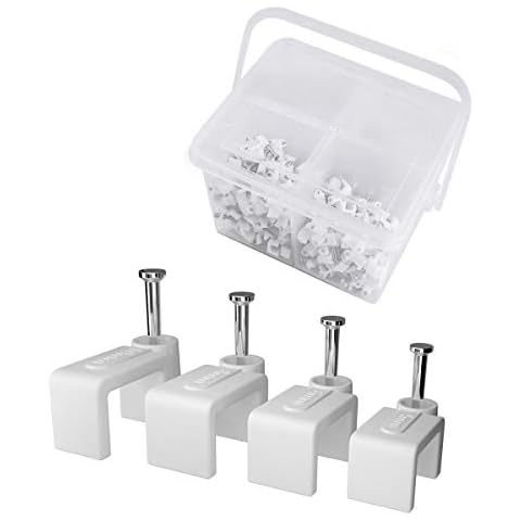 Top-spring Pack of 400 Flat Cable Clips Assortment 4mm 6mm 8mm 10mm, with Portable PP Box (White) Cover
