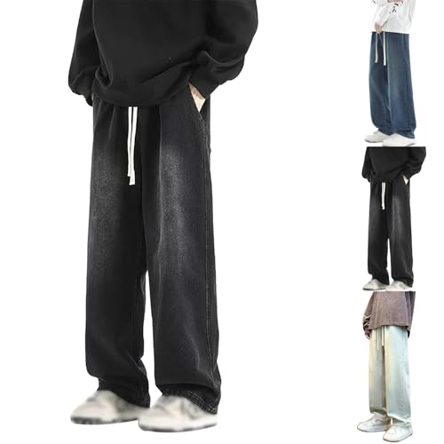 Vintage Cowboy Jeans for Men Distressed Straight Leg Outdoors Pants Boyfriend Wash Denim Drawstring Business Trousers3