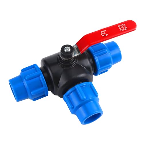 PP-Fitting, Klemmverbinder, 3-Wege-Kugelhahn, 3-Wege Hebelgriff,Kugelhahn für PE-Rohr, mit Ventil(T-Stück, 25mm)