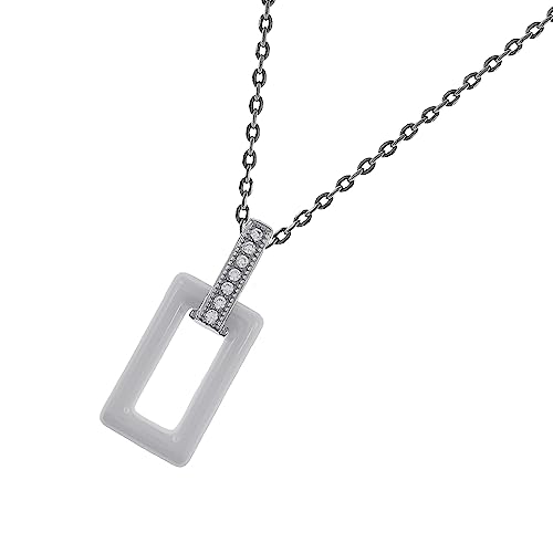Collier en Céramique, Argent 925 rhodié et Oxydes de Zirconium - Longueur 40 cm (+ réglage 5 cm) - Femme - Neuf
