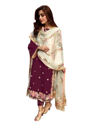 RAMDEV FASHION faux Georgette shtraight cut Style Semi stitched with Embroidery and Moti Work