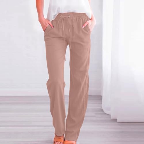 Image of Linen Pants Women 2026 Spring Summer Fashion Straight Leg Pant Dressy Casual High Waisted Loose Trousers with Pockets