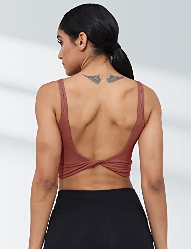 Image of LUYAA Womens Workout Sports Bras Backless Padded Yoga Tank Tops Crop Twist Low Back Cami Bra for Gym