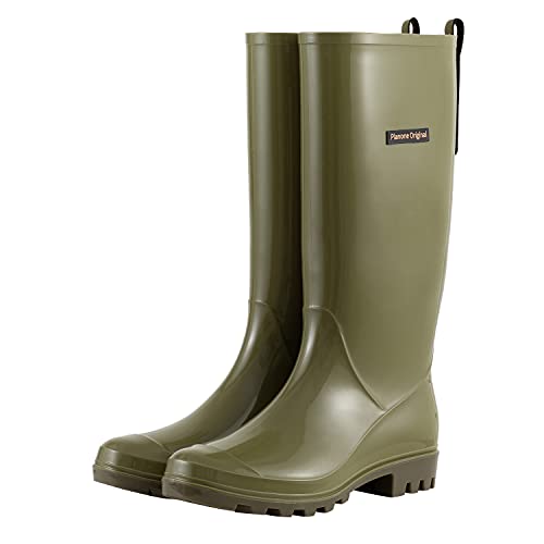 Image of planone Tall Rain Boots Women Fashion Waterproof Boots for Women Light Outdoor Garden Shoes Muck Boots for Ladies Non Slip Work Shoes Rubber Boots with Premium Comfort Insole
