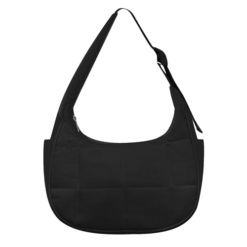 LJCZKA Small Puffer Crescent Shoulder Bag for Women Nylon Quilted Underarm Purses Puffy Handbags with Adjustable Strap