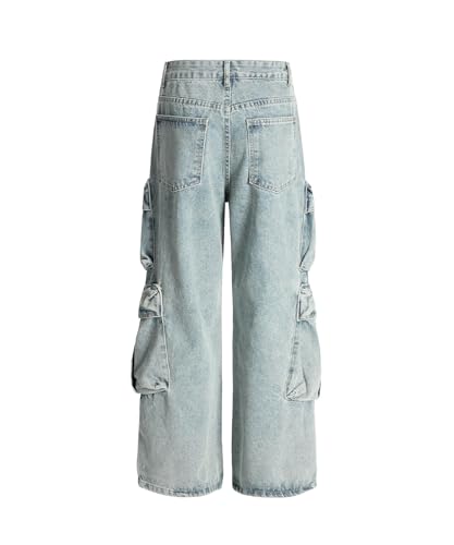 Unisex Vintage Cargo Jeans, Washed Loose Fit Denim Pants with Multi Pockets for Streetwear2