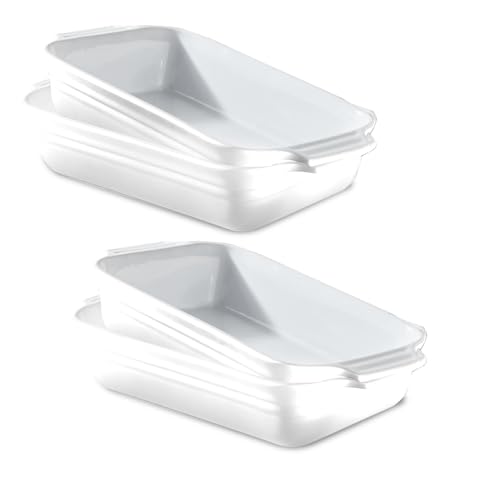 KHG Auflaufform klein 1 Person 4er Set in Weiß, Ofenform 22 cm mit 0,5 Liter, Backform aus Keramik Steingut für Lasagne Tiramisu & Co., Lasagneform rechteckig & kratzfest