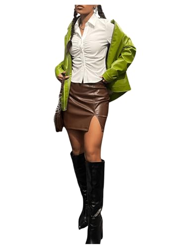 GORGLITTER Women's Fitted Button Down Shirts Y2k Ruched Long Sleeve Collared Tops Corporate Outfits 20253