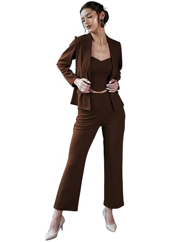 Image of Florely Women's Lycra Solid Three Piece Outfits Blazer Co-Ord Set Women Outdoor Wear Maxi Dress Crop top Party Dress Stylish Dresses