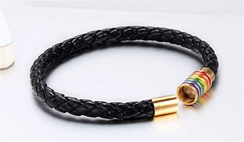 Image of Leather Braided LGBT Rainbow Bangle Bracelet - Gay & Lesbian Pride