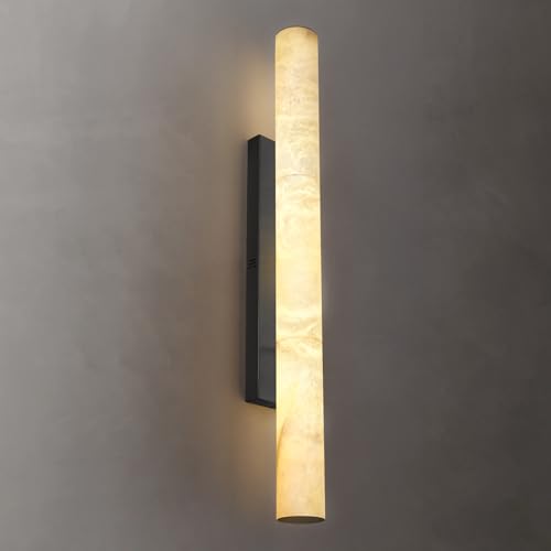 Image of Alabaster Wall Sconces, 36 inch Large Black Wall Sconce, Modern Sconces Wall Lighting, Spanish Natural Marble Wall Sconce Light for Living Room, Bedroom, Hallway, Stairs, 1PC