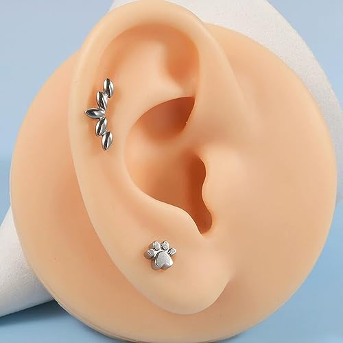 Izpack Cute Cat Paw Print Cartilage Lip Stud Earrings For Women Men Unisex Stainless Steel Dog Kitten Animal Pet Monroe Labret Barbell Helix Studs Medusa Piercing Body Jewelry Birthday Gifts 16G thumb #3
