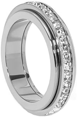 Pingyongchang Titanium Steel Spinner Fidget Band Rings for Women Men Cubic Zirconia Rotatable Anxiety Relief Ring Wedding Promise Statement Jewelry Silver-Size 10