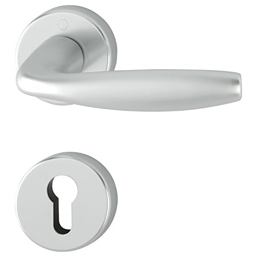 Hoppe Porte Porte d'entrée FH Poignée de New York, en aluminium anodisé Argenté, Clé Rosace pour porte, épaisseur de porte 40-45 mm, rundrosette PZ