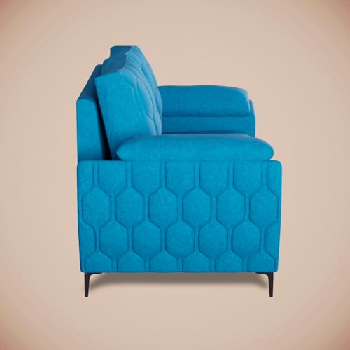 Image of Centuary Sleepables Modena Premium Sofa|Classy Quilted Suede Fabric Upholstery|Fiber-Filled Back Cushion|Wide Plush Fibrefilled Armrests|Ergonomic Lumbar Support |Oasis Blue|3 Years Warranty