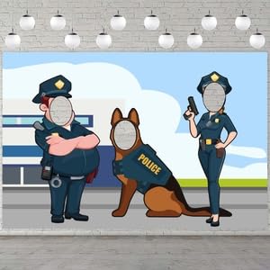 Policeman Uniform Photo Banner Backdrop Background Party Large Police Dog Face Photo Booth Props Cops Theme Decor for Birthday Party Favors Supplies