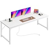 PRAISUN 70 x 24 Inch Computer Desk with Power Outlets & USB-C, White