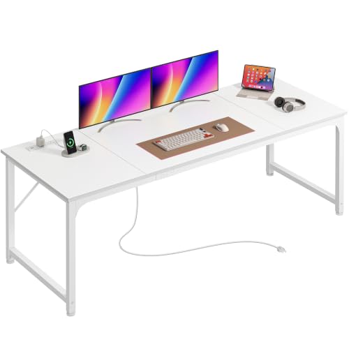 PRAISUN 70 x 24 Inch Computer Desk with Power Outlets & USB-C, White